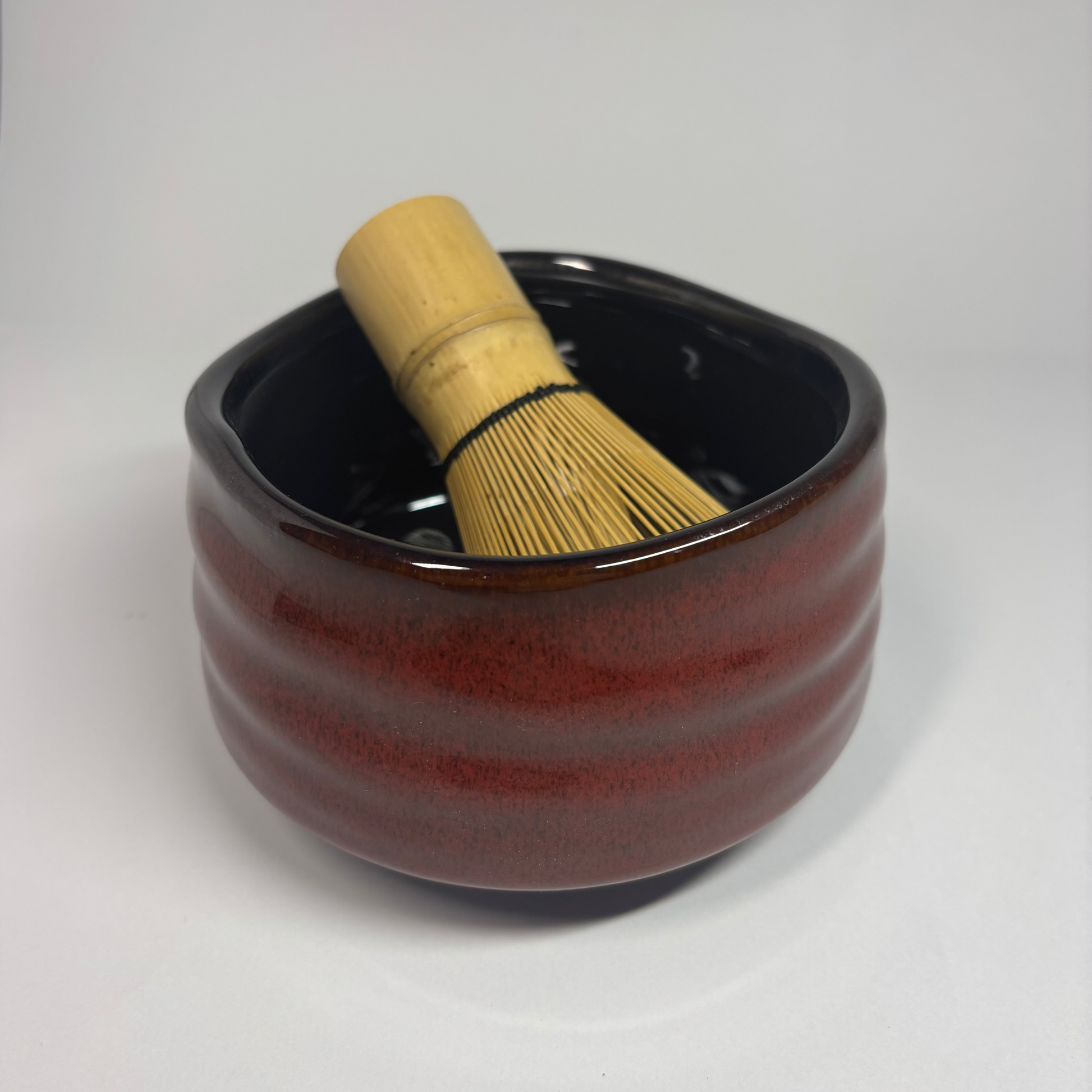 Matcha Bowl and Bamboo Matcha Whisk - Crimson Ember