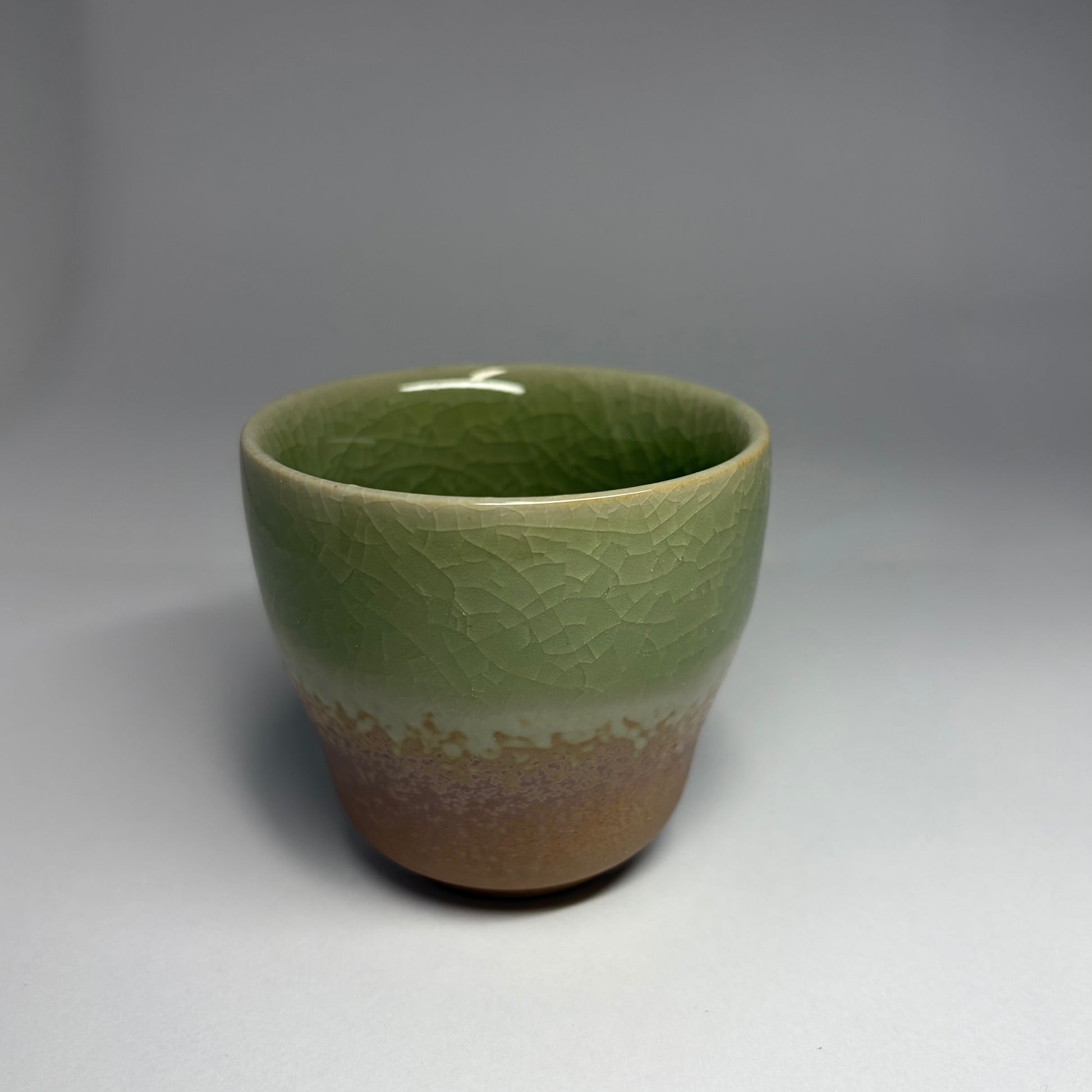 Handmade ceramic Sei Cup – Tall with green crackle glaze, Japanese-inspired tea cup